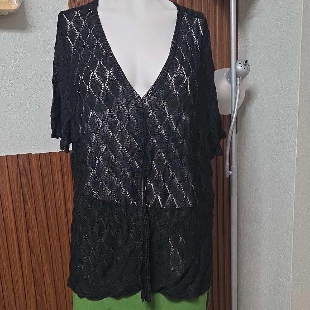 Elisabeth By Liz Claiborne Black Sheer Knit Cardigan Pitite 2p